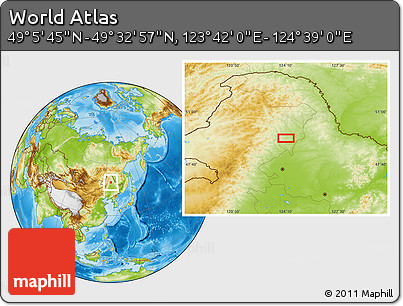 Physical Location Map of the Area around 49° 19' 21" N, 124° 10' 30" E