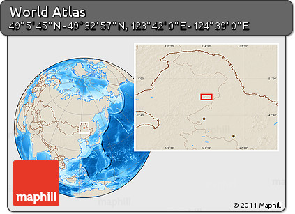 Shaded Relief Location Map of the Area around 49° 19' 21" N, 124° 10' 30" E