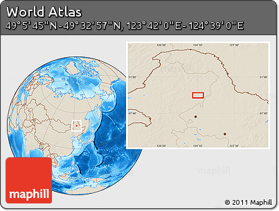 Shaded Relief Location Map of the Area around 49° 19' 21" N, 124° 10' 30" E