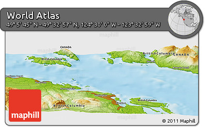 Physical Panoramic Map of the Area around 49° 19' 21" N, 124° 1' 30" W