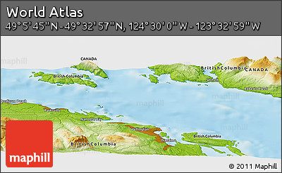 Physical Panoramic Map of the Area around 49° 19' 21" N, 124° 1' 30" W
