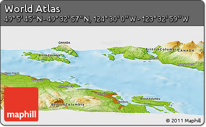 Physical Panoramic Map of the Area around 49° 19' 21" N, 124° 1' 30" W