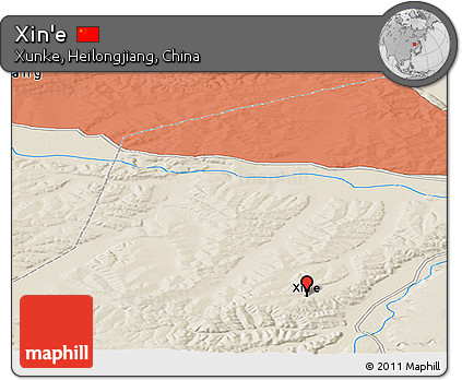 Shaded Relief Panoramic Map of Xin'e