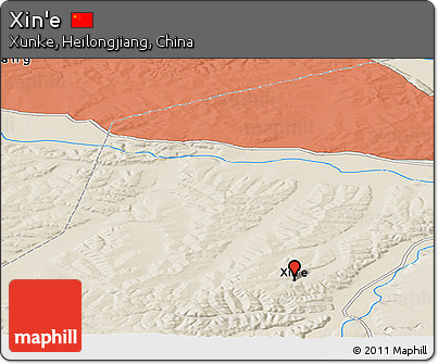 Shaded Relief Panoramic Map of Xin'e