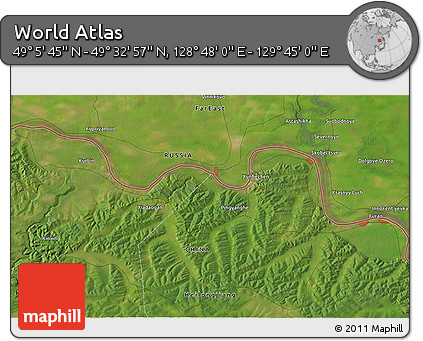 Satellite 3D Map of the Area around 49° 19' 21" N, 129° 16' 30" E