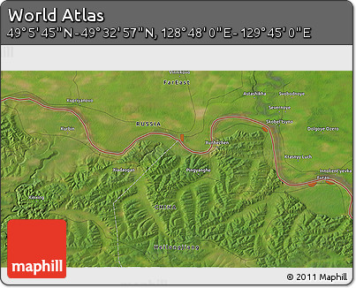 Satellite 3D Map of the Area around 49° 19' 21" N, 129° 16' 30" E