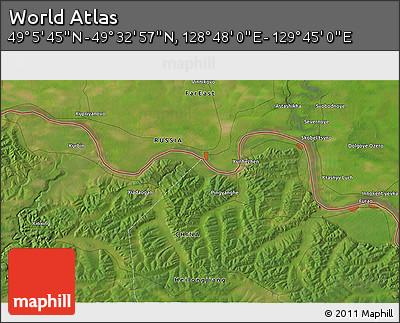 Satellite 3D Map of the Area around 49° 19' 21" N, 129° 16' 30" E