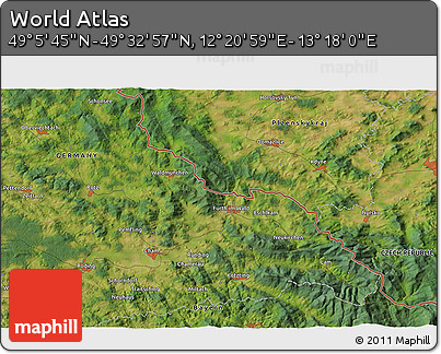 Satellite 3D Map of the Area around 49° 19' 21" N, 12° 49' 29" E