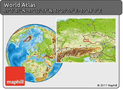 Physical Location Map of the Area around 49° 19' 21" N, 12° 49' 29" E