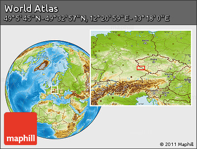 Physical Location Map of the Area around 49° 19' 21" N, 12° 49' 29" E