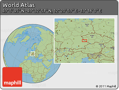 Savanna Style Location Map of the Area around 49° 19' 21" N, 12° 49' 29" E