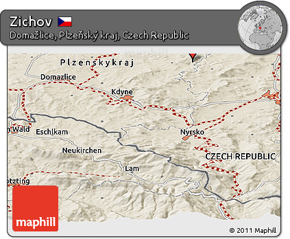 Shaded Relief Panoramic Map of Zichov