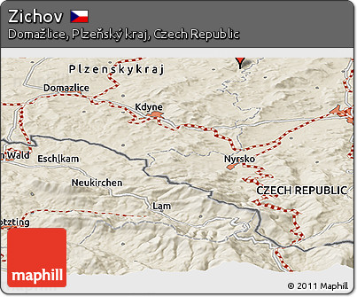Shaded Relief Panoramic Map of Zichov