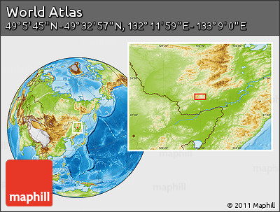 Physical Location Map of the Area around 49° 19' 21" N, 132° 40' 30" E