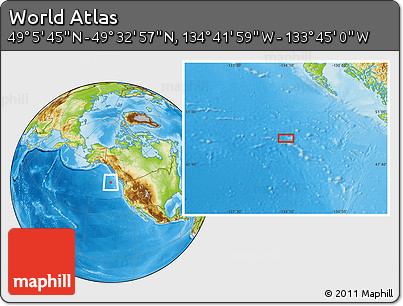 Physical Location Map of the Area around 49° 19' 21" N, 134° 13' 29" W