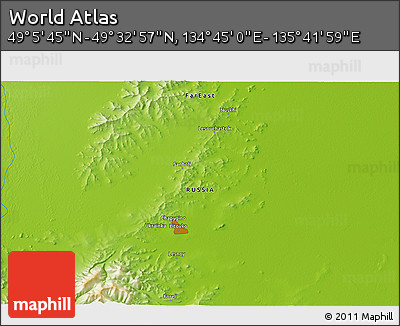 Physical 3D Map of the Area around 49° 19' 21" N, 135° 13' 29" E