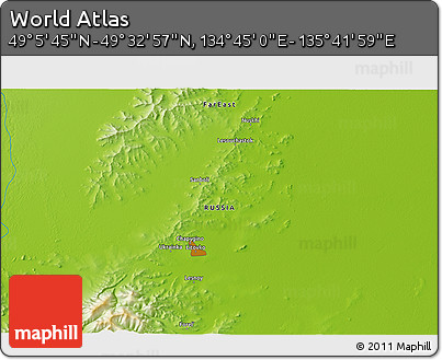 Physical 3D Map of the Area around 49° 19' 21" N, 135° 13' 29" E