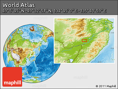 Physical Location Map of the Area around 49° 19' 21" N, 135° 13' 29" E