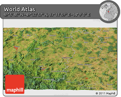 Satellite 3D Map of the Area around 49° 19' 21" N, 13° 40' 30" E