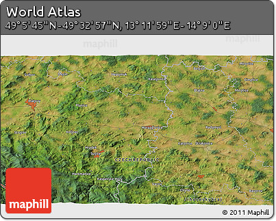 Satellite 3D Map of the Area around 49° 19' 21" N, 13° 40' 30" E