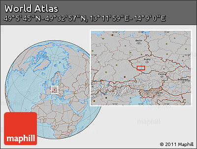 Gray Location Map of the Area around 49° 19' 21" N, 13° 40' 30" E, hill shading