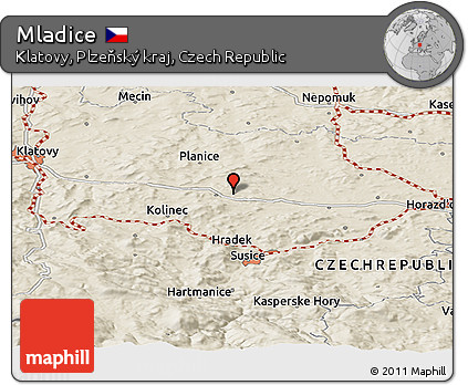 Shaded Relief Panoramic Map of Mladice