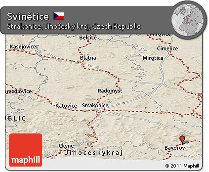 Shaded Relief Panoramic Map of Svinětice