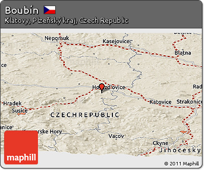 Shaded Relief Panoramic Map of Boubín