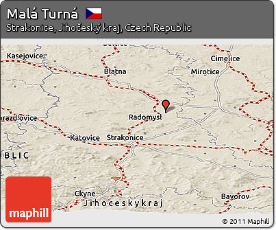 Shaded Relief Panoramic Map of Malá Turná