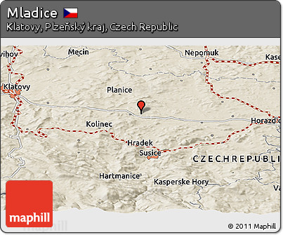 Shaded Relief Panoramic Map of Mladice
