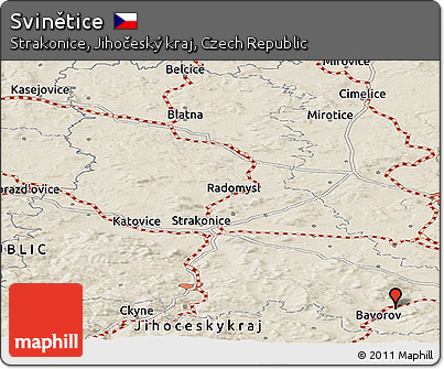 Shaded Relief Panoramic Map of Svinětice