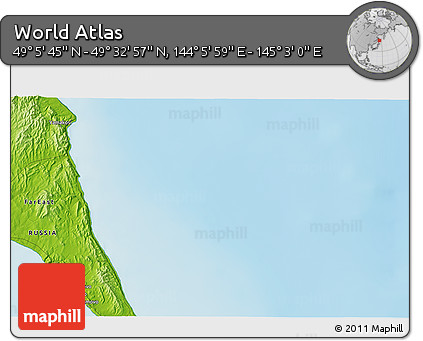 Physical 3D Map of the Area around 49° 19' 21" N, 144° 34' 29" E