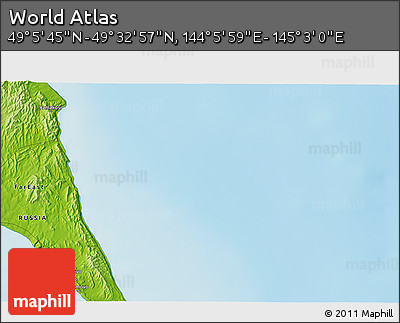 Physical 3D Map of the Area around 49° 19' 21" N, 144° 34' 29" E