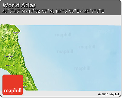 Physical 3D Map of the Area around 49° 19' 21" N, 144° 34' 29" E