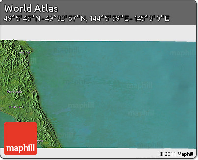 Satellite 3D Map of the Area around 49° 19' 21" N, 144° 34' 29" E