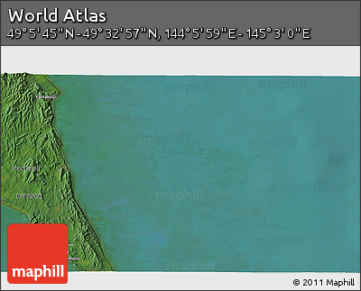 Satellite 3D Map of the Area around 49° 19' 21" N, 144° 34' 29" E