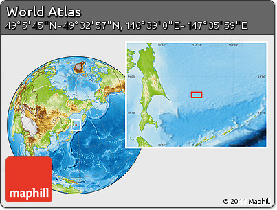Physical Location Map of the Area around 49° 19' 21" N, 147° 7' 30" E