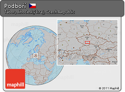 Gray Location Map of Podboří, hill shading