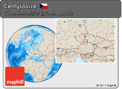 Shaded Relief Location Map of Černýšovice