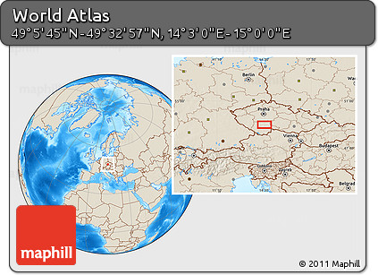 Shaded Relief Location Map of the Area around 49° 19' 21" N, 14° 31' 30" E