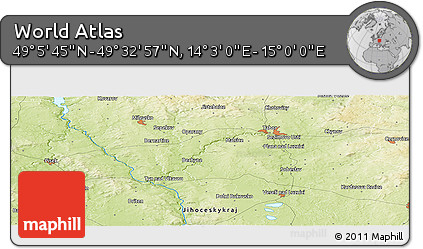 Physical Panoramic Map of the Area around 49° 19' 21" N, 14° 31' 30" E