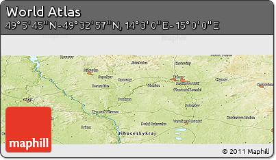 Physical Panoramic Map of the Area around 49° 19' 21" N, 14° 31' 30" E