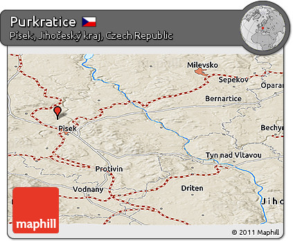Shaded Relief Panoramic Map of Purkratice
