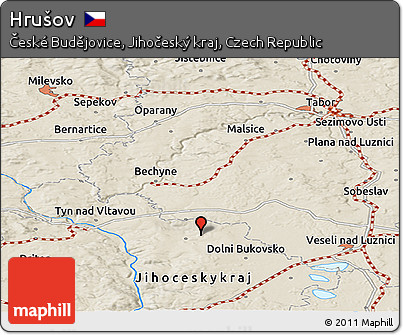 Shaded Relief Panoramic Map of Hrušov