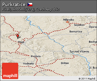 Shaded Relief Panoramic Map of Purkratice