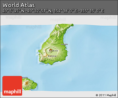 Physical 3D Map of the Area around 49° 19' 21" N, 154° 46' 30" E