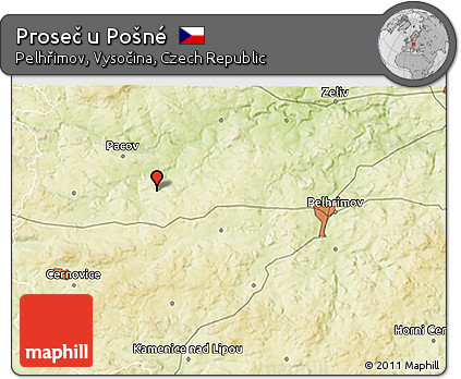 Physical 3D Map of Proseč U Pošné