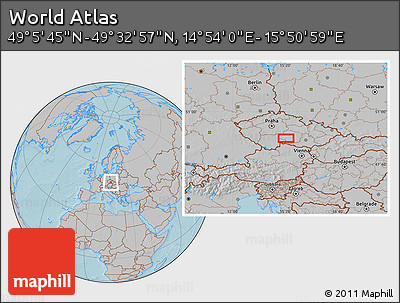 Gray Location Map of the Area around 49° 19' 21" N, 15° 22' 30" E, hill shading