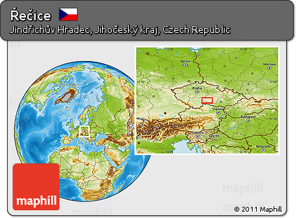 Physical Location Map of Řečice