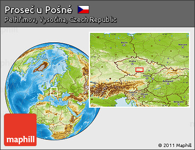 Physical Location Map of Proseč U Pošné